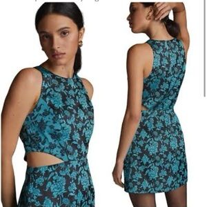 NWT Anthropologie Hutch Floral Jacquard Cut-Out Mini Dress Baroque Blue Black 6